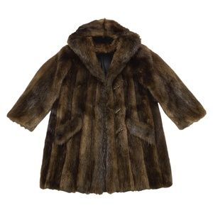 Vintage Brown Fur Coat with Hood